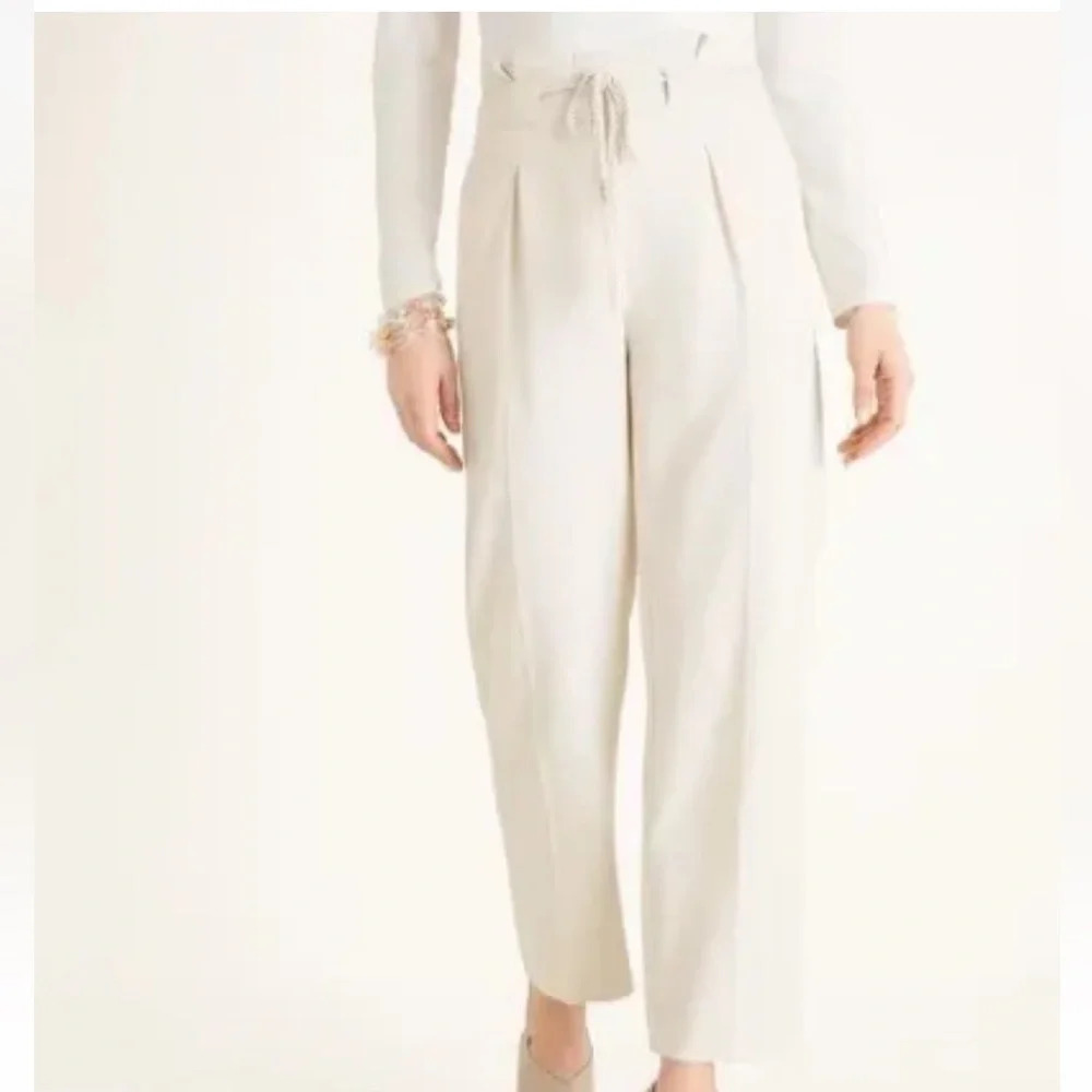 Chico's‎ Paper Bag Waist Tapered Ankle Pants Natural Cream Lyocell 2R Large NWT
